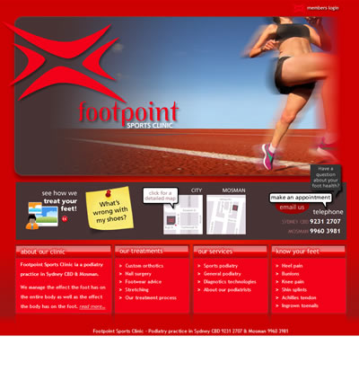 Website for a group of podiatry clinics 1. home page